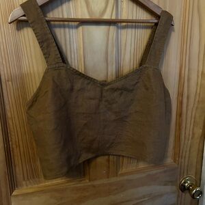 Quince Brown 100% Linen Crop Top with adjustable straps